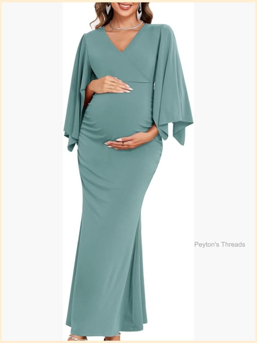 Maxi Maternity Dress Semi Formal V-Neck Handkerchief Sleeves Wrap Mermaid